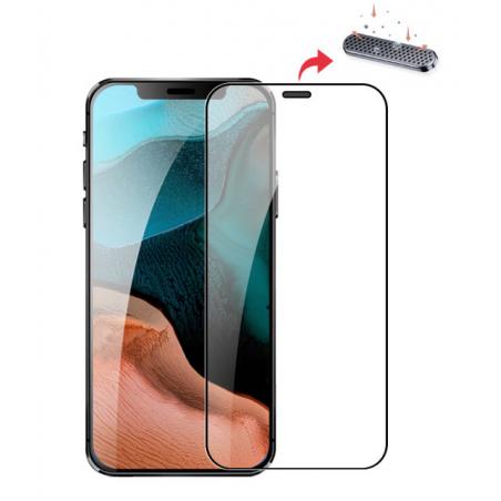 iPhone SE 2020 2.5D tvrzené sklo černé+prachovka sluchátka