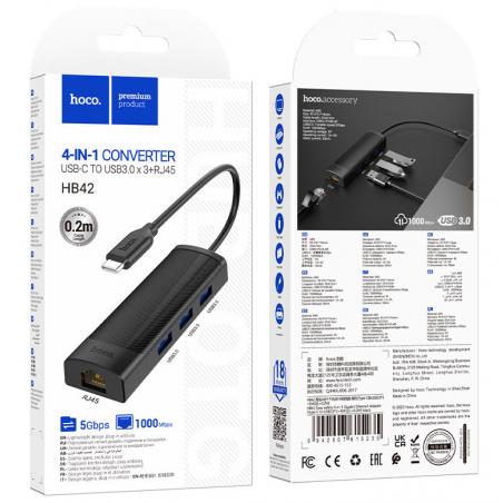 Hoco HB42  rozbočovač USB-C / 3xUSB3+RJ45